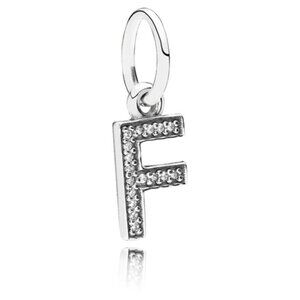 PANDORA Letter F Dangle with Zirconia Authentic Charm Pendant Silver Zirconia